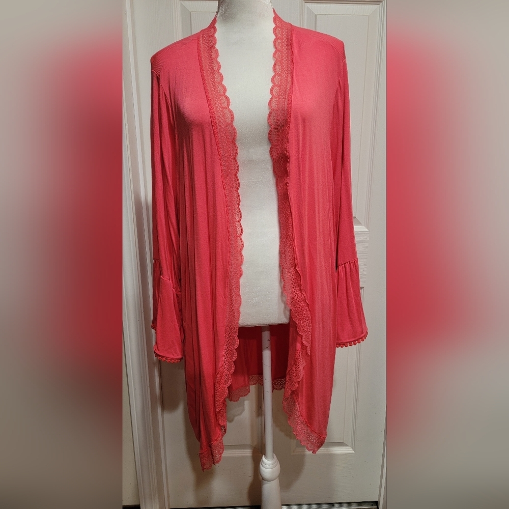 Torrid Coral Super Soft Cardigan Lace Trim Bell Sleeve Women's Plus Size 4x
